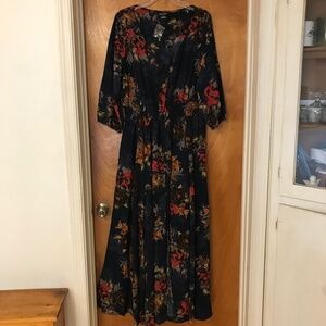 City Chic Navy Floral Button front V Neck Maxi